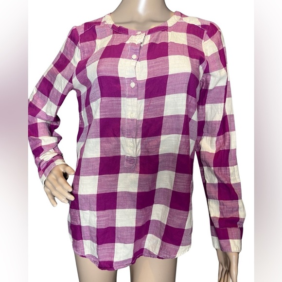 Lucky Brand Women's Plaid Flannel Long Sleeve Button Up Pink Blouse Sz Small - Picture 1 of 8